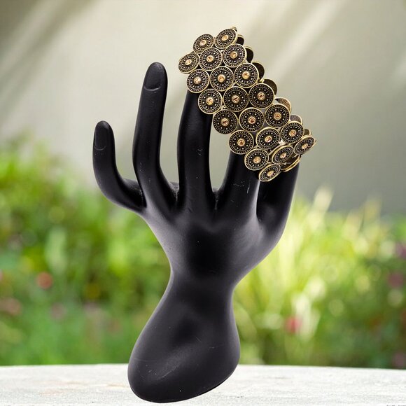 VTG Gold-Tone Multi-Disc Stretch Bracelet – Antique Boho Coin Style - Picture 2 of 7